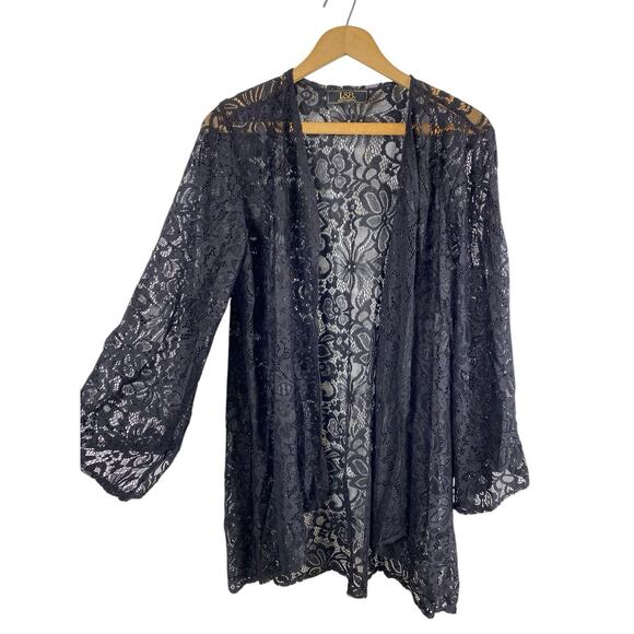 Black Lace Kimono Shawl Wrap Open Front Romantic Whimsigoth Fairy Grunge Vamp L - Picture 3 of 9